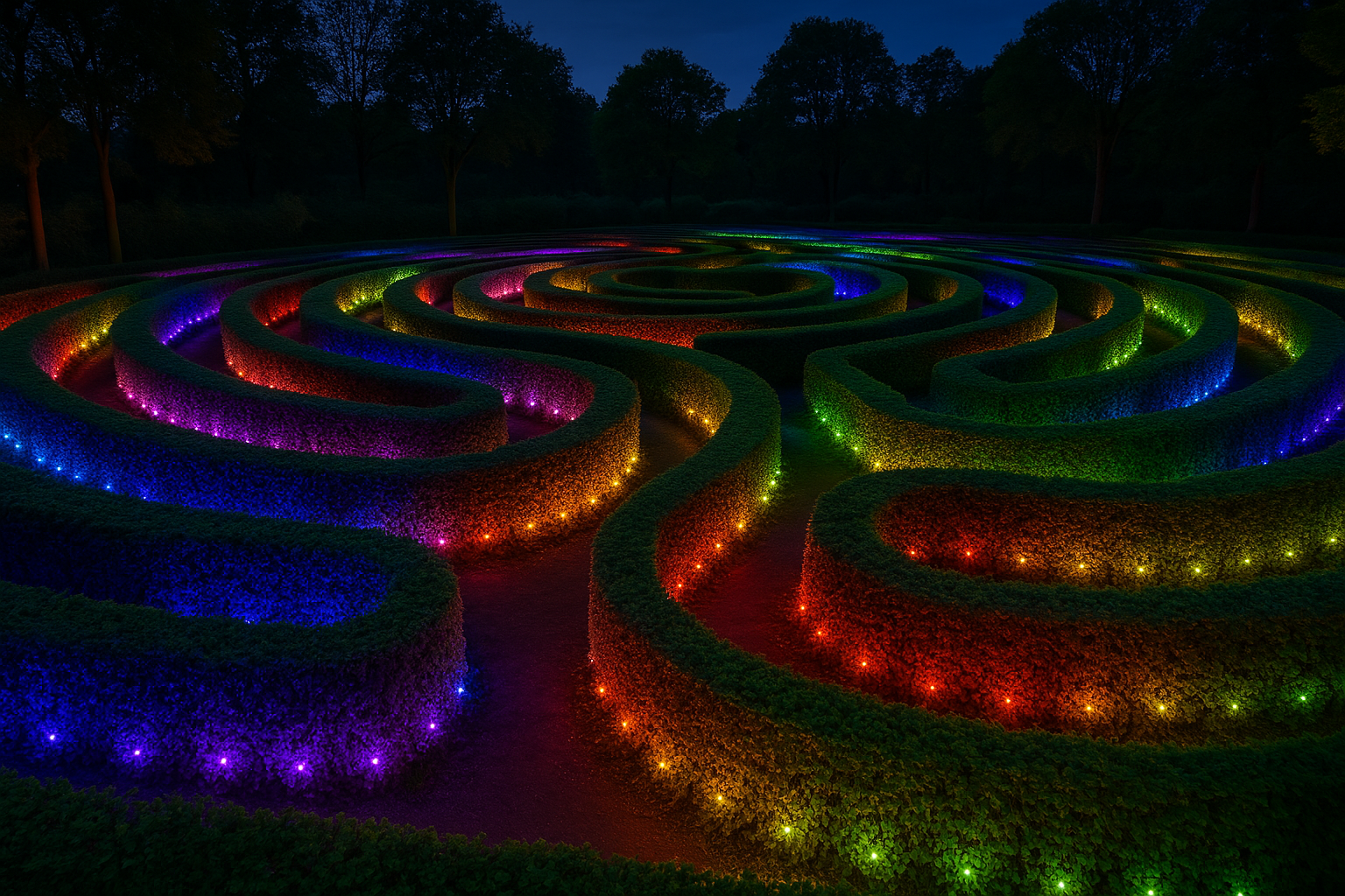 Het Labyrint van Licht verlicht in de avond